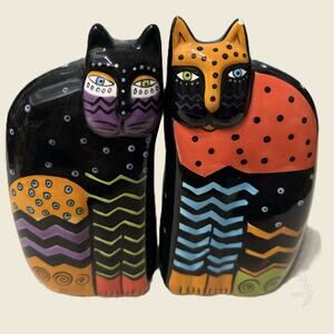 Laurel Burch Style Cat Salt Pepper Shakers Colorful Pair
